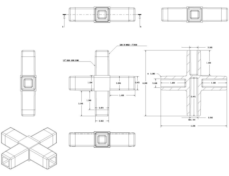 312 QR-WH 4-Way White Composite Cross Quick-Release Connector for Square Tube - Image 2