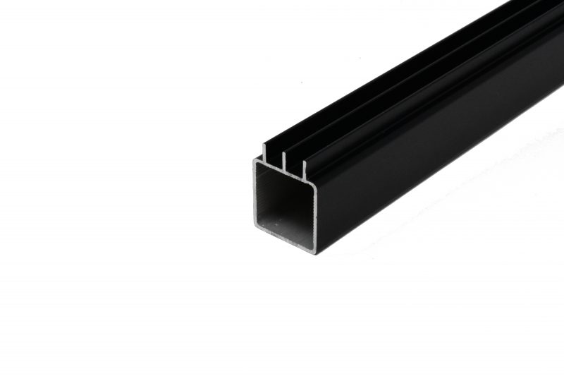 100-240-L Lower Sliding Door Track Tube for 1/4" Panel in Matte Black Powder Coating