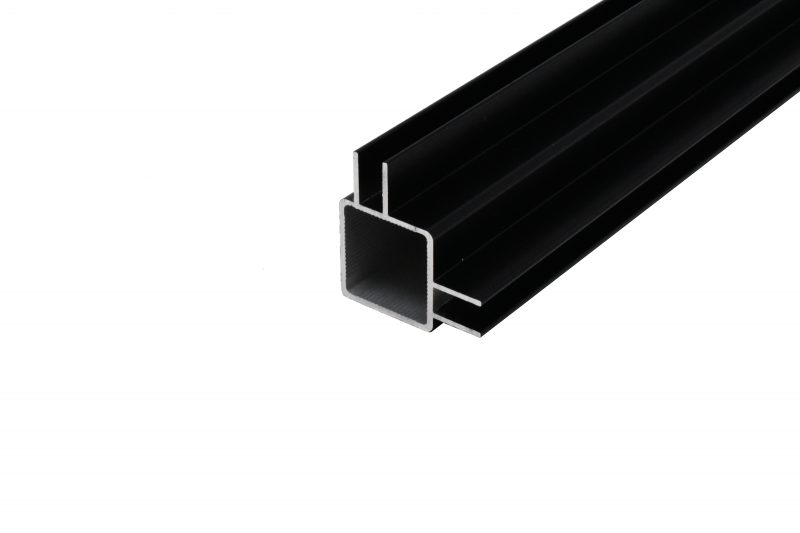 100-260-S Extruded aluminum tube with 0.50″ tall two-way extended captive fin by EZTube for 1/4″ panels for increased panel security in Matte Black Powder Coating