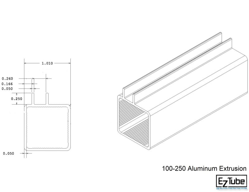 250 Single I-Slotted Captive Fin Square Aluminum Extrusion for 1/4" Panel - Image 6