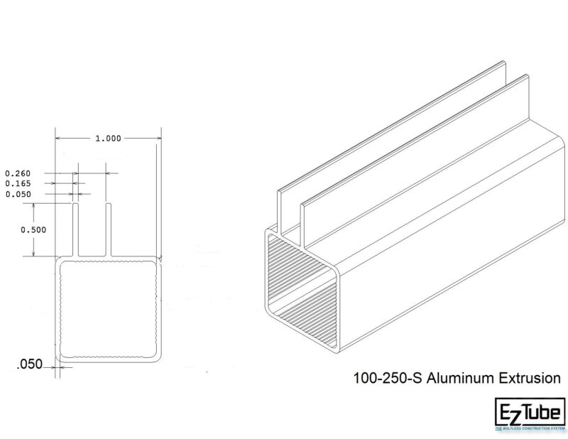 250 Single I-Slotted Captive Fin Square Aluminum Extrusion for 1/4" Panel - Image 7