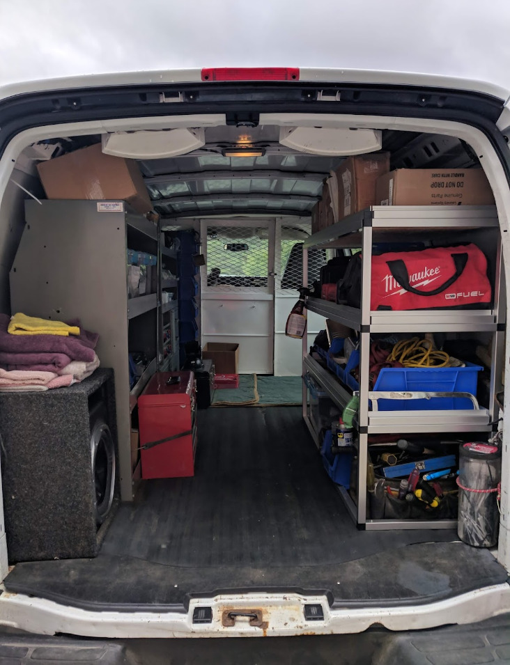 Cargo and service van racks and shelving built using EZTube