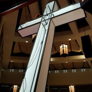 Church cross built using EZTube Boltless Construction System: leading supplier of aluminum, steel, stainless steel tubes and welded steel core and composite connectors