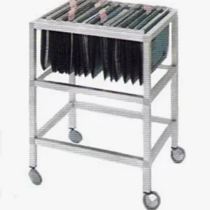 Custom-made EZTube cart for records with lightweight wheels to optimize space, weight, and streamline portability