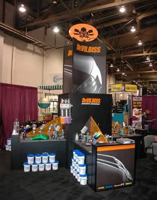 Trade show booth built using EZTube tubing, connectors, and accessories for a full modular framing system