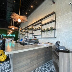 Restaurant using EZTube framing to build bars, tables, booths, lighting fixtures, storage racks, shelves, refrigerator organizers, coat racks, menu frames, and more.