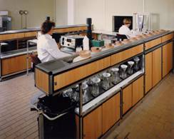 Lab counter and desk built using EZTube modular framing, the global supplier of aluminum tubes, steel tubes, stainless steel tubes, and composite connectors and steel core connectors