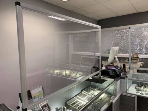 EZTube, the global supplier of commercial and industrial framing solutions, being used in jewelry store displays and security shields