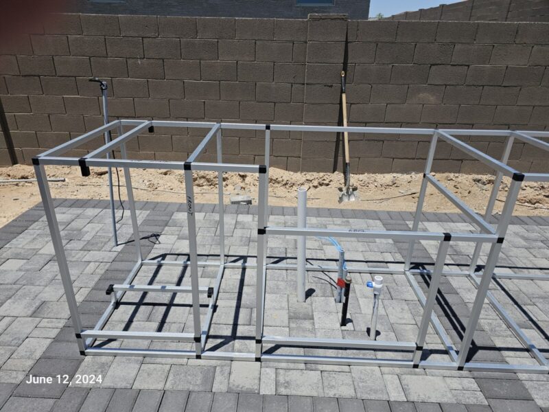 Square tubes, ez tubes, easy tube, and square tube framing are used for outdoor BBQ island construction built with 80 20 t slot style aluminum extrusions.